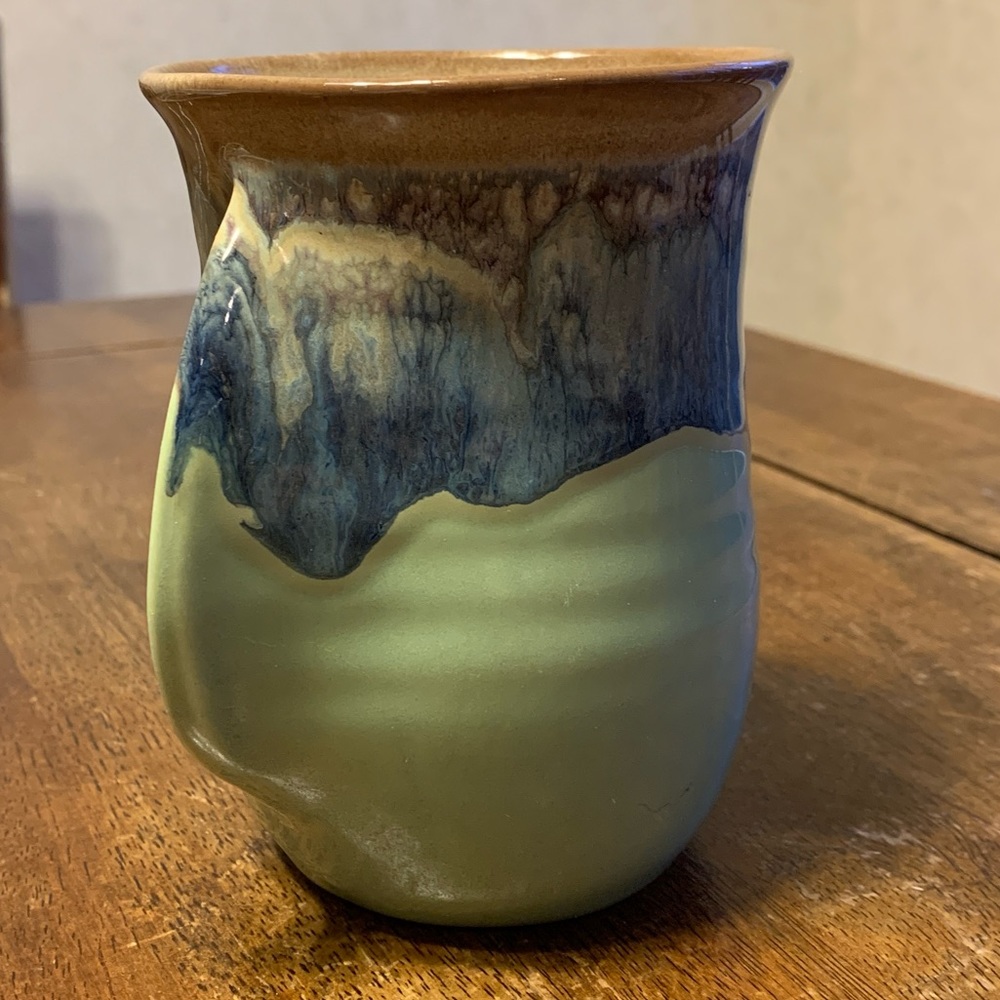 Neher Drip Glaze Clay In Motion Right Handed Hand Warmer Coffee Mug Signed